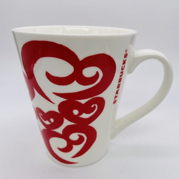 Rare Starbucks Red Hearts Valentines White Coffee Mug Tea Cup 2016 12 Oz - Picture 1 of 5